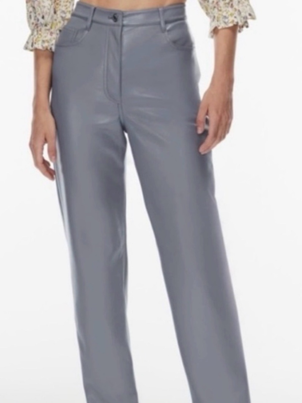 Aritzia Wilfred Melina Slate Gray / Purple Straight-Leg Faux Leather Pants